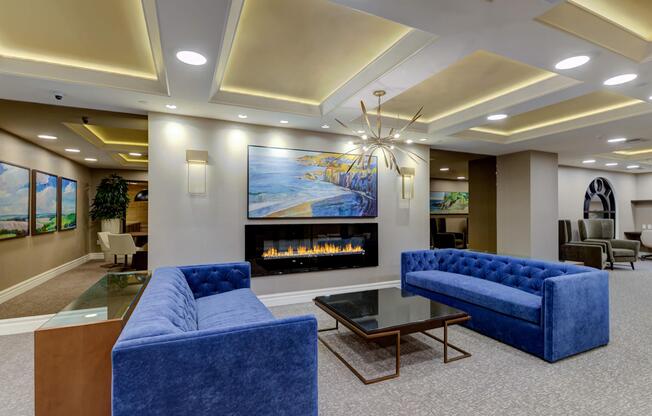 a room filled with furniture and a blue sky