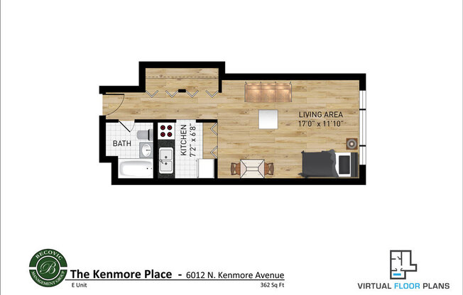 Studio, 1 bath, 362 sqft, $1,450, Unit 3E
