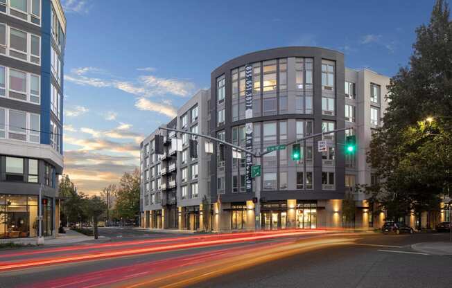 a rendering of a building with a traffic light in front of it