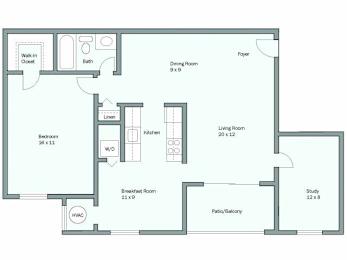 1 bed, 1 bath, 965 sqft, $1,665
