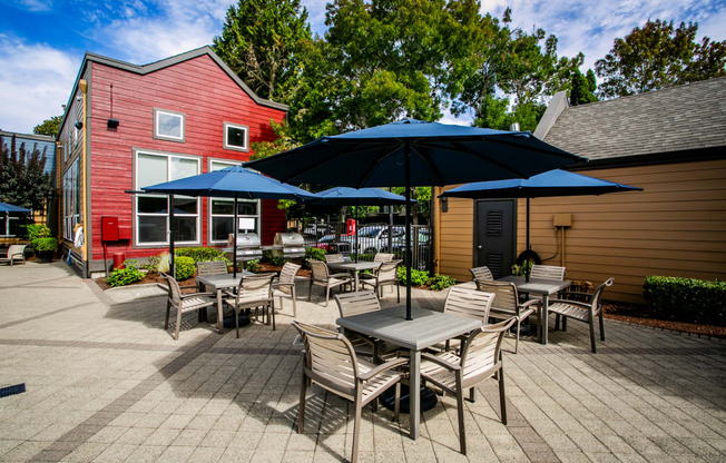 Poolside BBQs and Covered Lounge Seating at Portland Townhomes