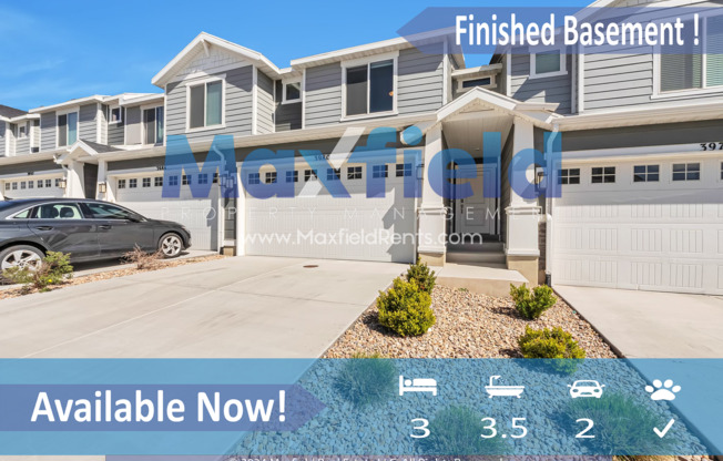 Lehi Townhome w/ Finished Basement, 3DB 3.5BA, 2GA EV Ready Available Now!