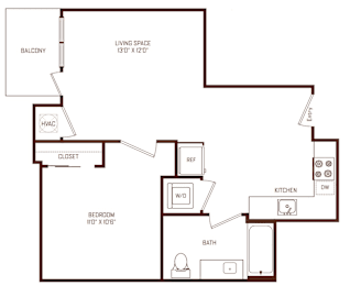 1 bed, 1 bath, 600 sqft, $2,554