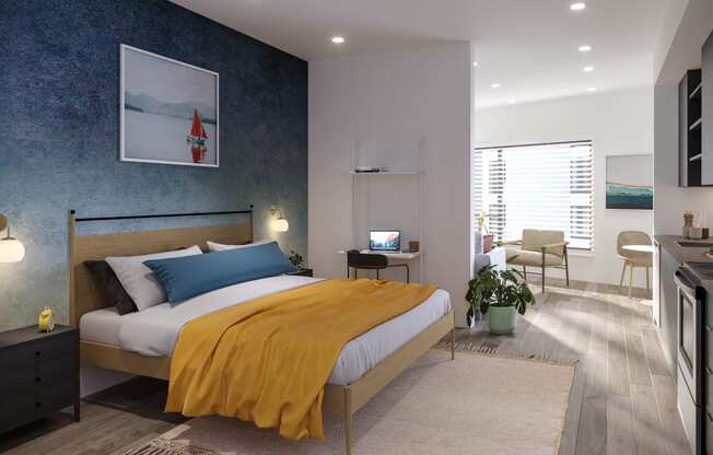 a bedroom with a bed and a desk at Marina Square, Bremerton, WA, 98337