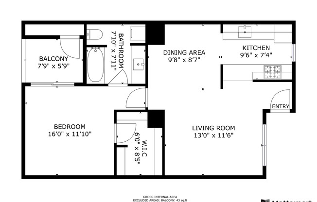 1 bed, 1 bath, 600 sqft, $1,190, Unit 203