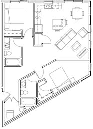 2 beds, 2 baths, 1,011 sqft, $2,499