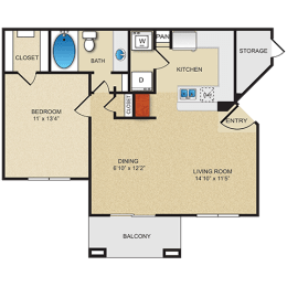 1 bed, 1 bath, 736 sqft, $1,305