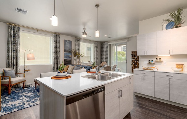 Kitchen area with islad