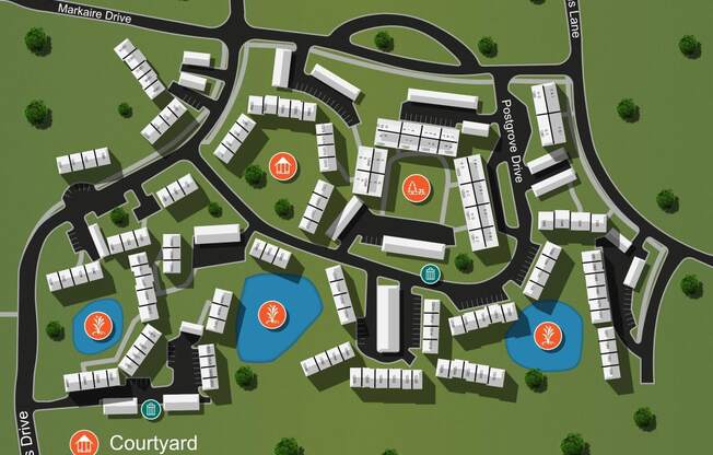 a site map of the whispering souls condo complexes on a green field