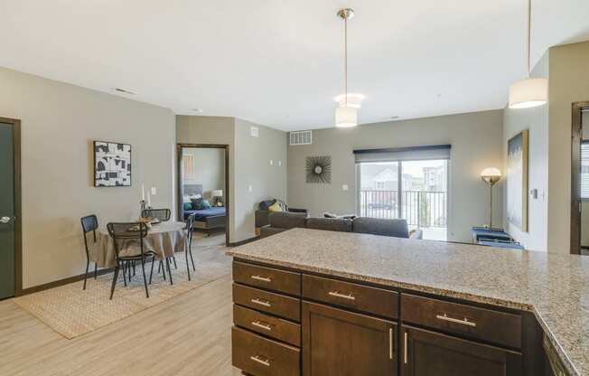 Spacious kitchens with granite countertops at WH Flats new luxury apartments in south Lincoln NE 68516