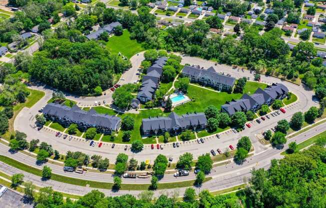 Aerial Property View at Swiss Valley Apartments, Wyoming, Michigan