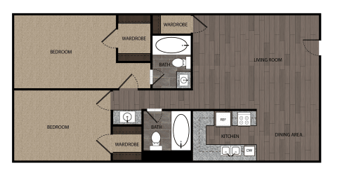 2 beds, 2 baths, 950 sqft, $2,600