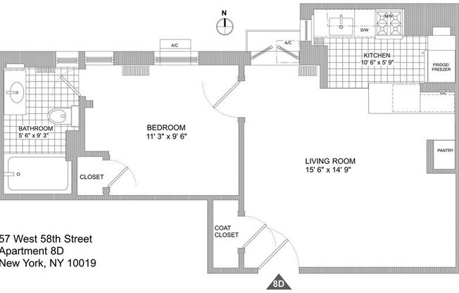 1 bed, 1 bath, $3,400, Unit 8-D