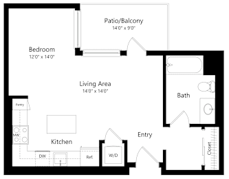 Studio, 1 bath, 561 sqft, $2,399