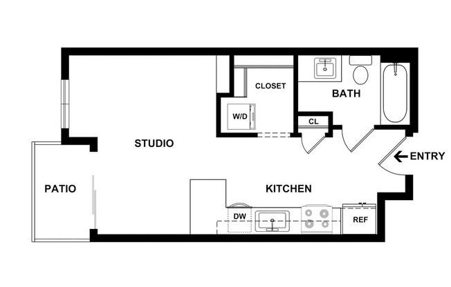 Studio, 1 bath, 369 sqft, $999, Unit 633