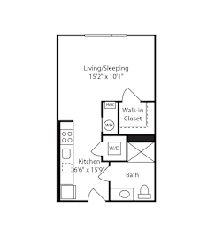 Studio, 1 bath, 434 sqft, $2,795