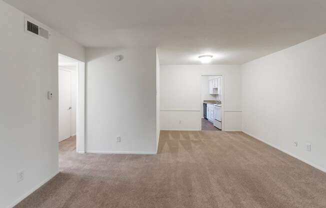 This is a photo of the living room in the 751 square foot 1 bedroom, 1 bath apartment at Woodbridge Apartments in Dallas, TX.