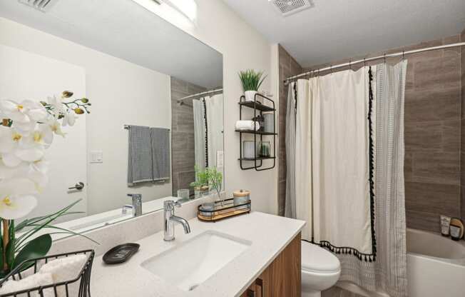 a bathroom with a sink and a toilet and a shower