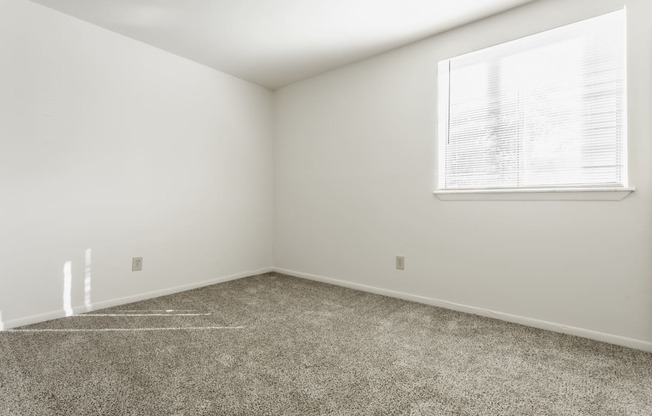 an empty room with carpet and a window