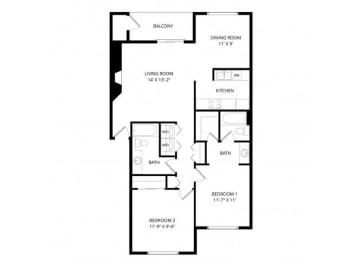 2 beds, 2 baths, 992 sqft, $2,306