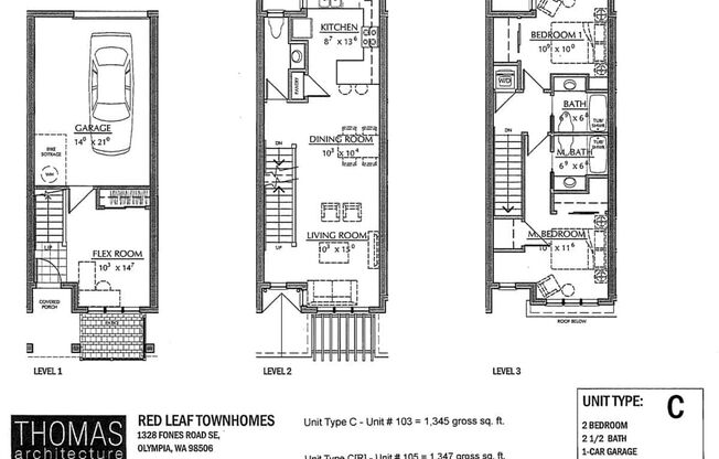 2 beds, 2.5 baths, 1,345 sqft, $2,075, Unit 1332-103