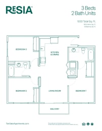 3 beds, 2 baths, 1,033 sqft, $2,234