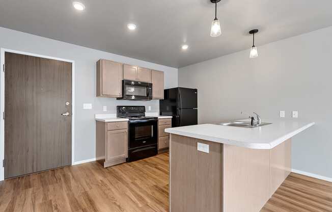 kitchen with black appliances