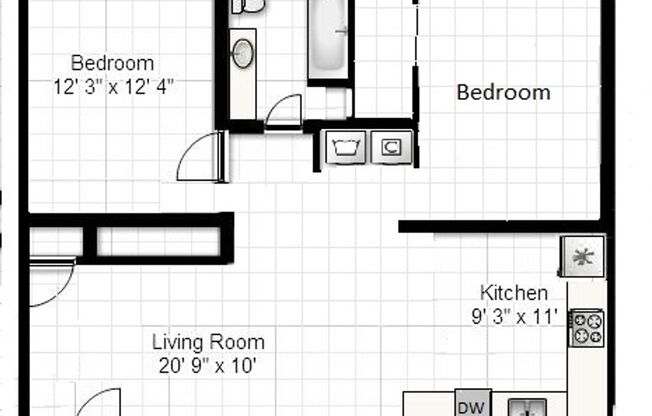 2 beds, 1 bath, 903 sqft, $1,240, Unit G-6