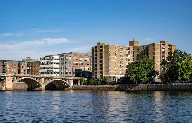 the atherton exterior from across the river