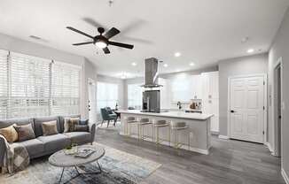 Legacy units feature quartz countertops, matte black finishes and stainless steel appliances