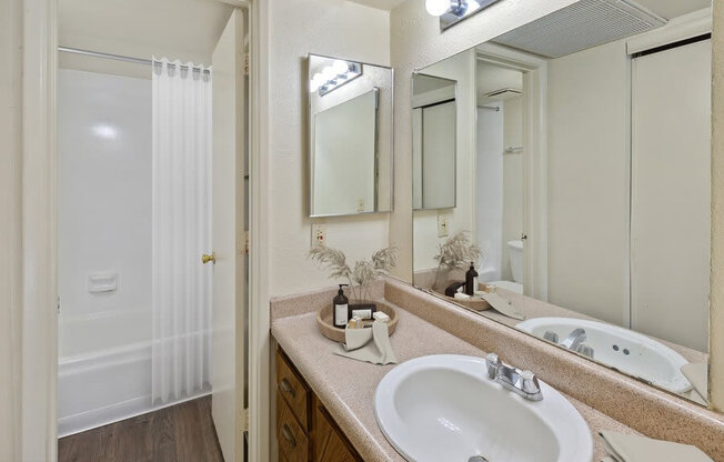 Model bathroom with large vanity