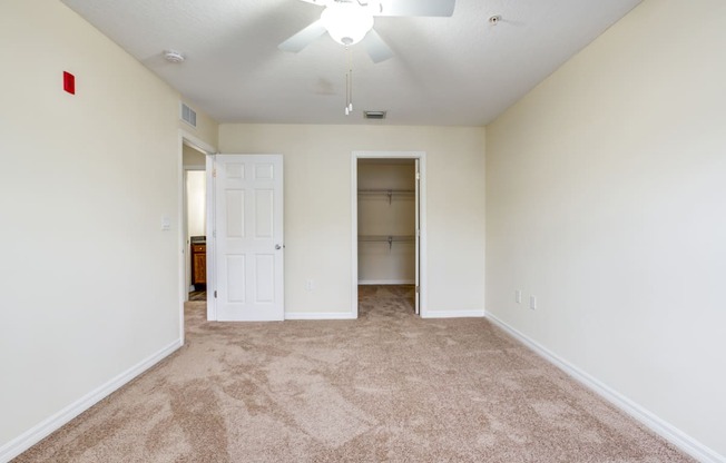 The Commons Apartment in Tampa Florida Photo Of a bedroom with carpeted flooring and a ceiling fan