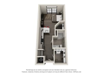 Studio, 1 bath, 555 sqft, $1,265