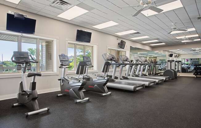 an image of a gym with treadmills and ellipticals