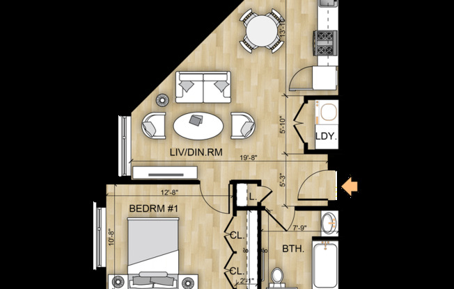 1 bed, 1 bath, 636 sqft, $2,150, Unit 518