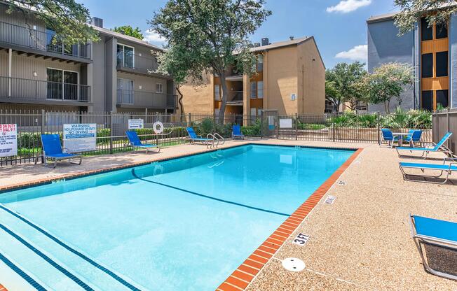 a pool in front of a building