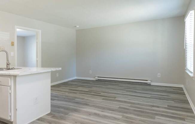 A room with a white sink and wooden flooring.