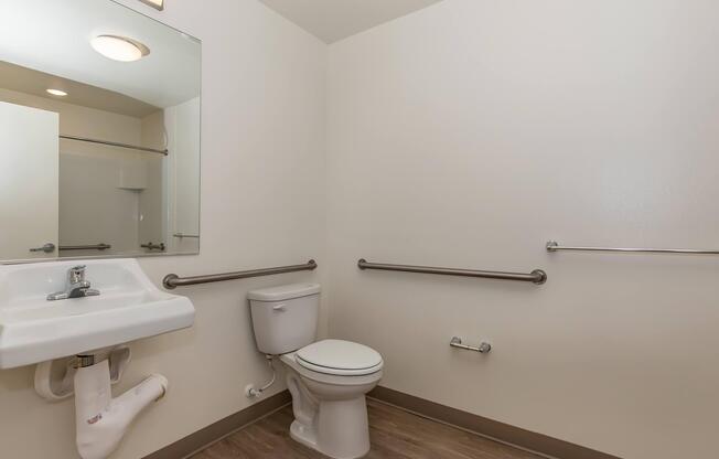 a restroom with a sink and a mirror