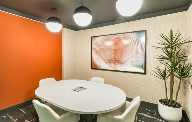 Private meeting space with modern style—ideal for focus, brainstorming, or quick team huddles.