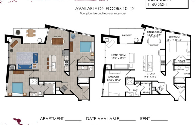 2 beds, 2 baths, 1,179 sqft, $3,325, Unit 1101