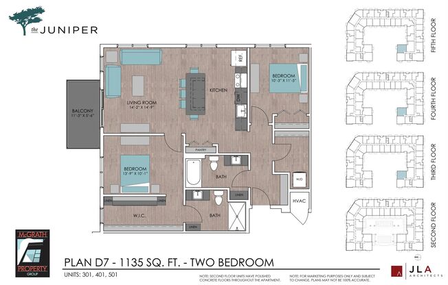 2 beds, 2 baths, 1,135 sqft, $2,345, Unit 301