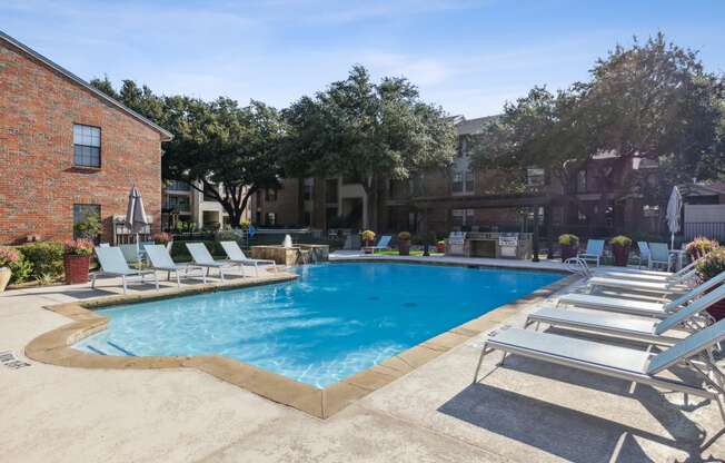 our apartments have a large swimming pool and lounge chairs