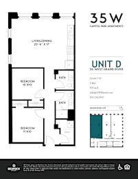 2 beds, 1.5 baths, 876 sqft, $2,050