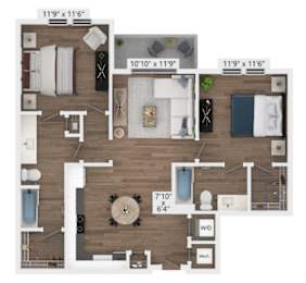 2 beds, 2 baths, 996 sqft, $2,130