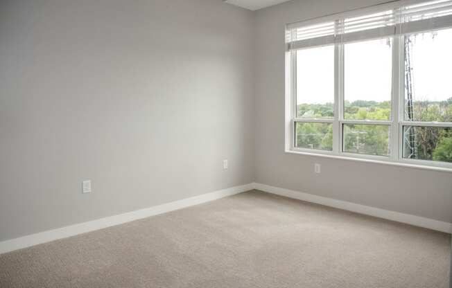 Spacious bedroom with large windows and walk-in closet at Urban Park I and II Apartments, St Louis Park, 55426