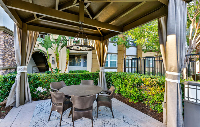 capriana outdoor seating with pavilion at Capriana at Chino Hills, Chino Hills, California