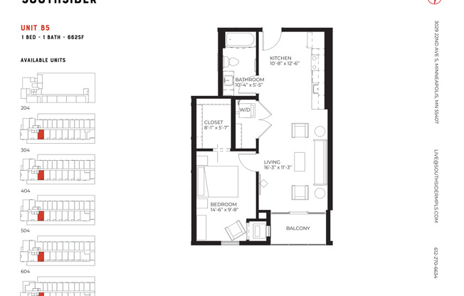 1 bed, 1 bath, 662 sqft, $1,304, Unit 204