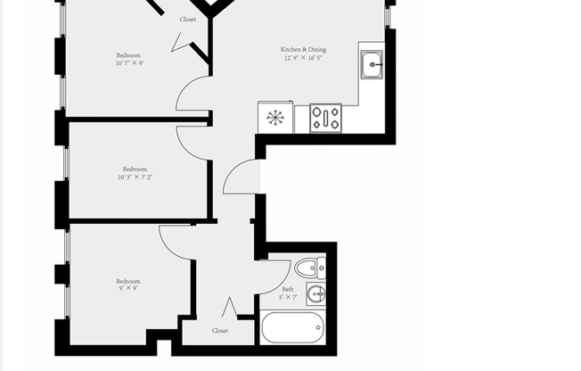 3 beds, 1 bath, 650 sqft, $3,600, Unit 8