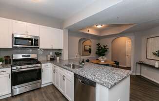 a kitchen with granite counter tops and stainless steel appliances at Willowest in Lindbergh, Atlanta, GA, 30318