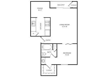 1 bed, 1 bath, 550 sqft, $1,129